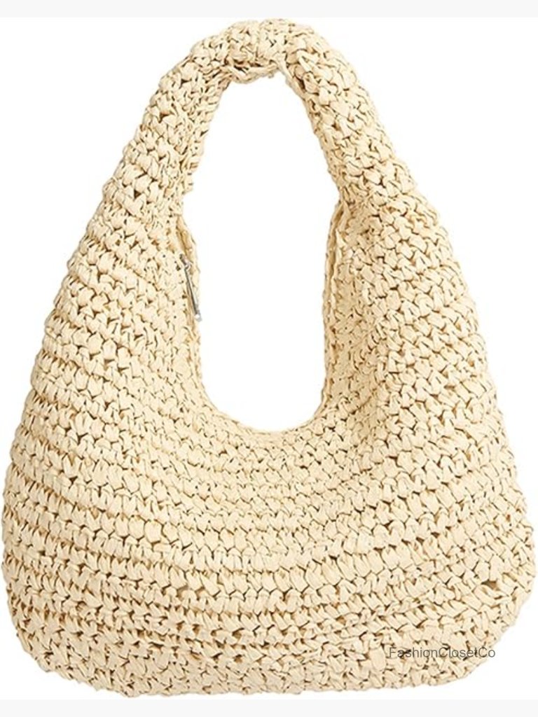 Straw Shoulder Handbag Summer Beach Tote Raffia Woven Purse Hobo Underarm Bag